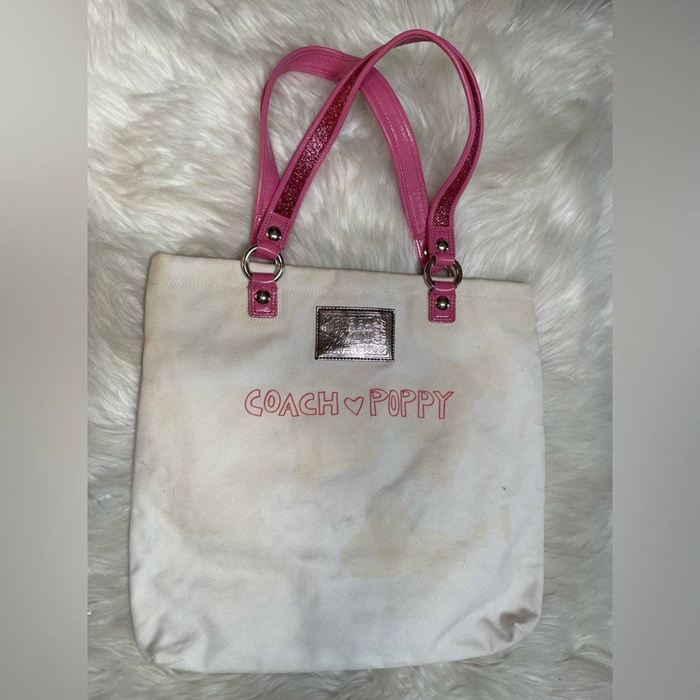 COACH Poppy Chan PINKY White Canvas Tote Bag - Picture 2 of 9